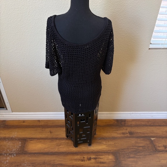 Guess Black Open Knit Mesh Top |Shirt Size M - Picture 2 of 9